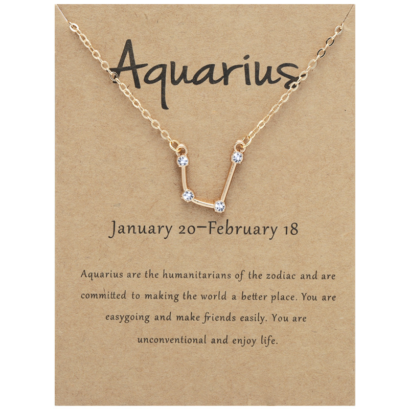 Netflix 12 zodiac signs with diamonds necklace ins brown card rhinestone collarbone chain