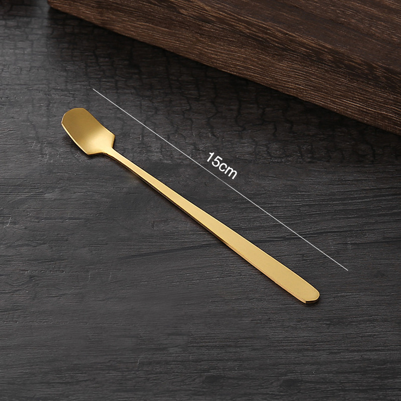 Retro Bar Coffee Spoon Round Head Spoons Gold Stainless Steel Spoon Long Handle Square Head Spoon Home Kitchen
