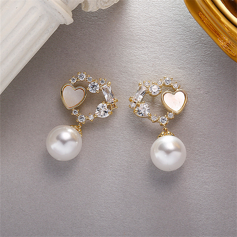 E238 women's geometric pearl pendant earrings simple design ghemstone earrings cute girl earrings