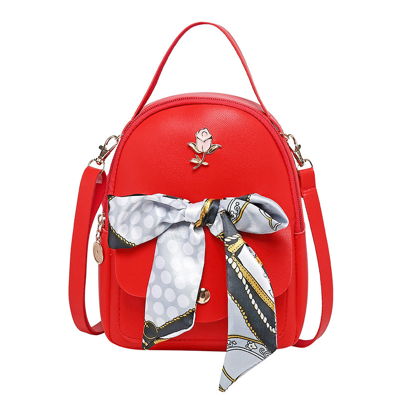 #579 women's zipper design shoulder bag Bow scarf lady's backpack wallet PU leather girl backpack bag