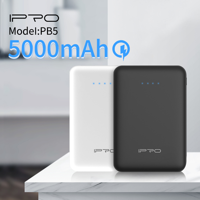 IPRO FB5 Portable Powerbank Mobile Phone Charger Ultra Compact Charger Power Bank 5000mAh External Battery Pack Dual Output Port with LED