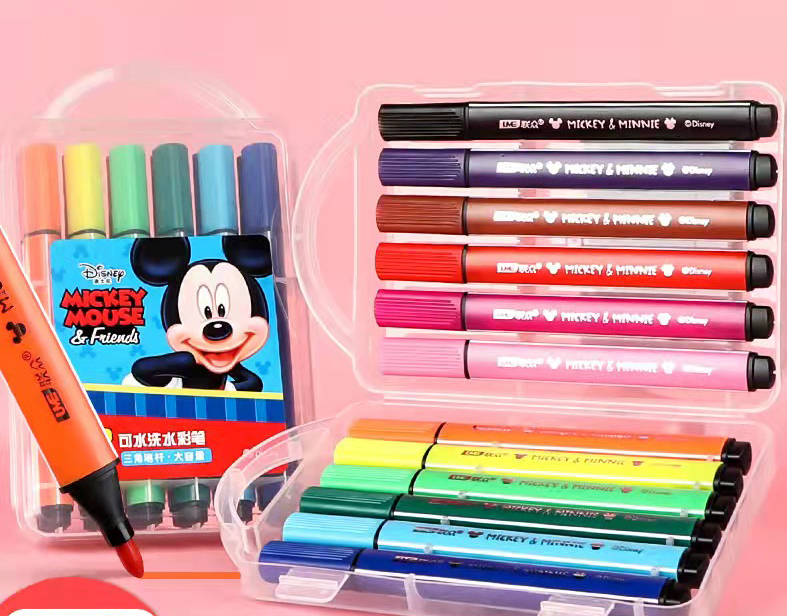 Disney children's watercolor pen set washable kindergarten triangle color pen.