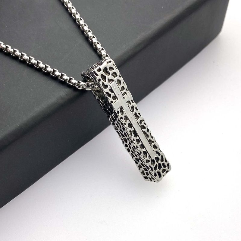 Titanium steel stone pattern rectangular cross personalized simple pendant necklace CRRSHOP cross necklace chain 60cm free shipping