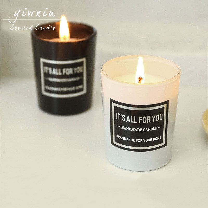 103B Household Gift Cup Soy Wax Smokeless Green Fragrance Candle Glass Natural Scented Candle for Sleep and Decompression