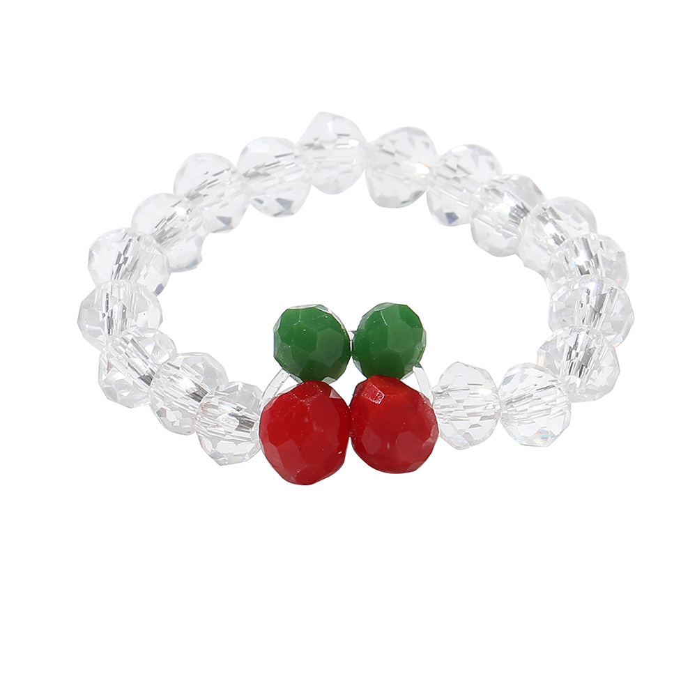 5374901 Boho Handmade Transparent Glass Beaded Cute Cherry Stretch Ring for Women Girls