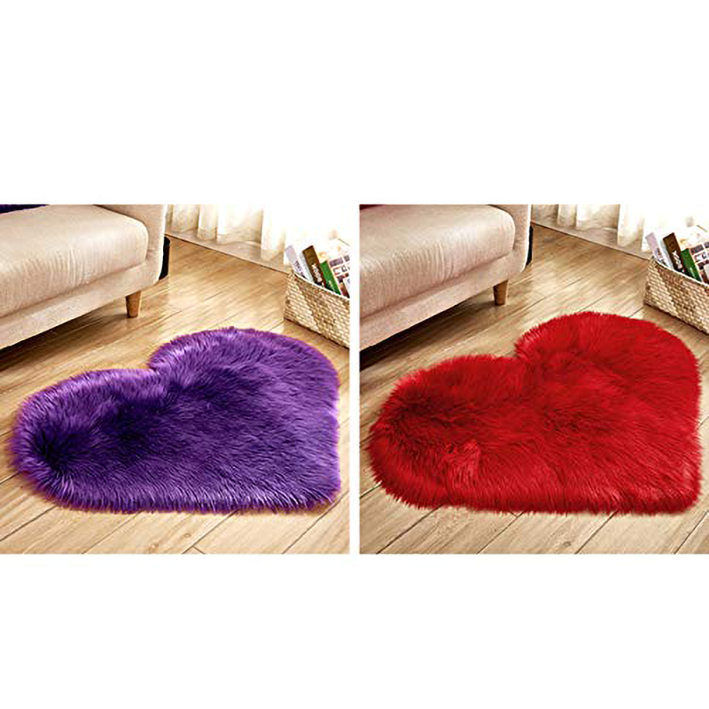 Xin-01 Small Heart Shape Faux Sheepskin Rug Soft Long Plush Fluffy Shaggy Carpet Area Mats Rugs Bedroom Sofa Decorative Floor Carpet