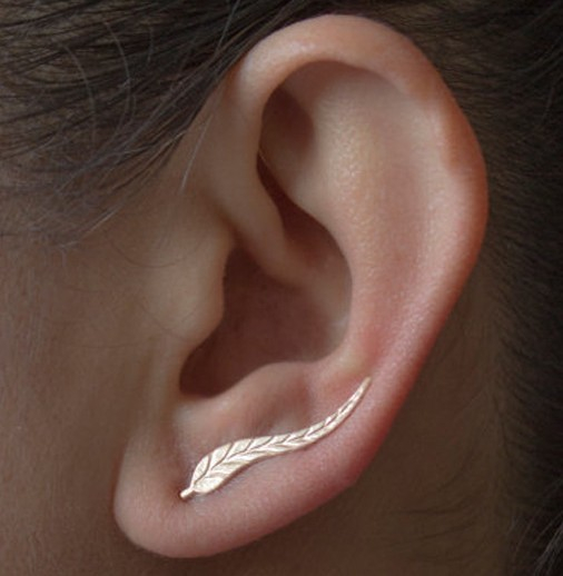 00148-8 Fashion Jewelry Leaf Stud Earrings For Women 1 Pair Ear Cuff Gold-color Earring