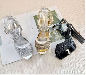 Ankle buckle shiny latest women heels ladies high heel shoes-high-heeled shoes fashion rhinestone sandals 14cm model stage shoes
