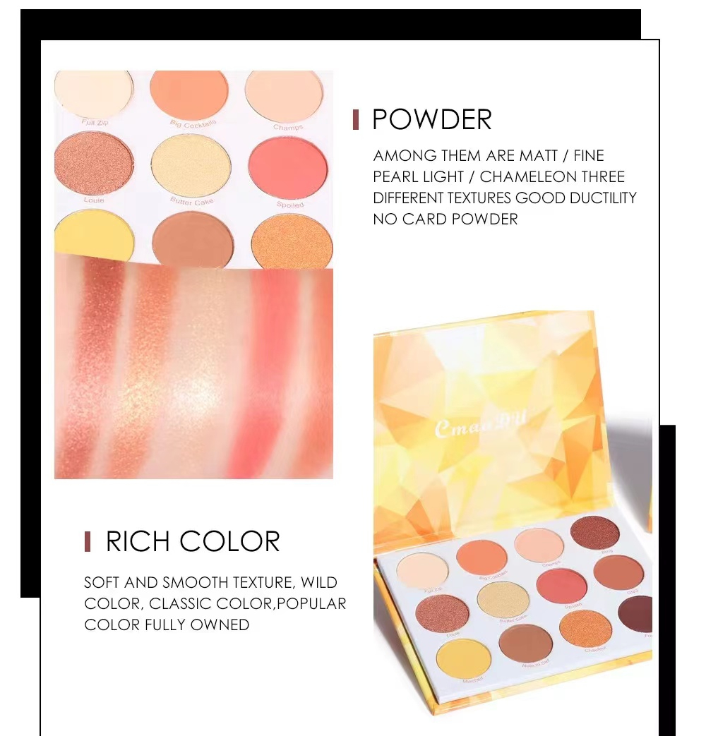 CmaaDu 12 Colors Eye Shadow Palette Makeup Matte Shimmer Glitter Powder Long lasting Waterproof Eyeshadow Pigment Board 
