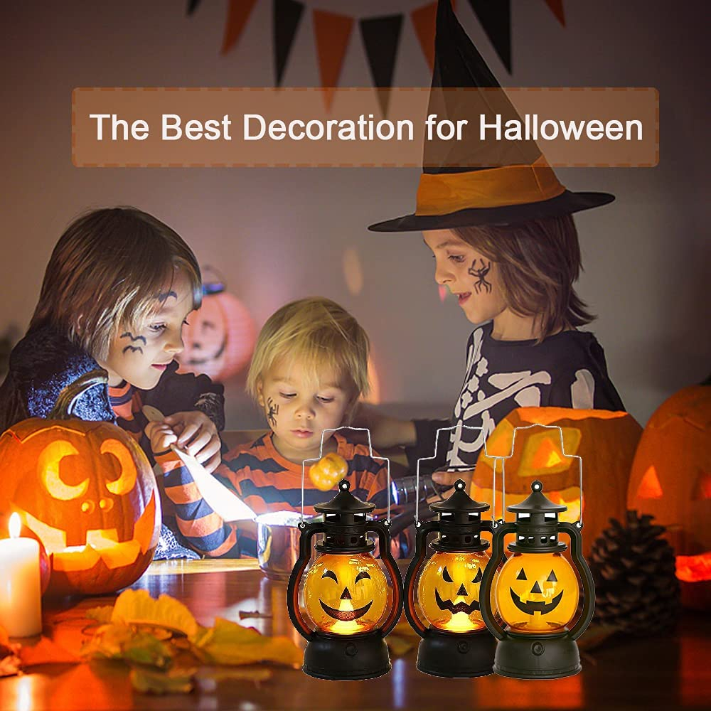 AUNONT New Halloween Oil lamp Portable Pumpkin Lantern Skull Decorated Pony Lantern Bar Party Atmosphere Props