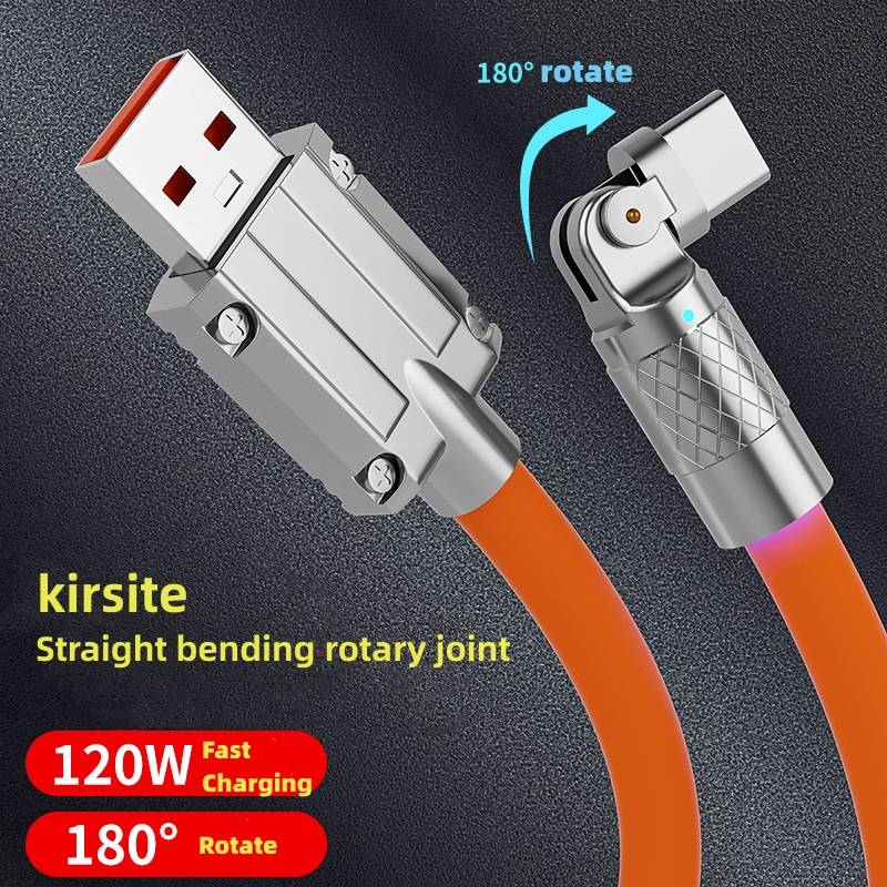 Android Apple Type-c Crotation data line digital phone parts charging line CRRshop free shipping best sell rotating elbow machine customer data cable super fast charging flash charging liquid light display mobile phone car charging cable orange blue black charging line