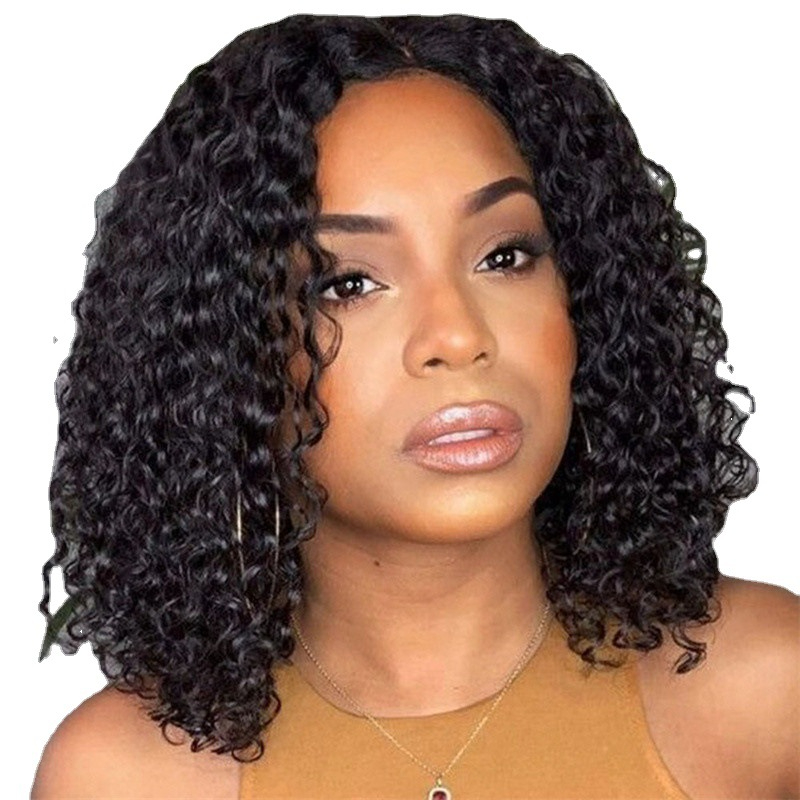 Fashion Short Popular Trend Black Wig Full Head Hair Short Hair Female Front Lace African Small Curly Wigs Full Headgear Makeup
