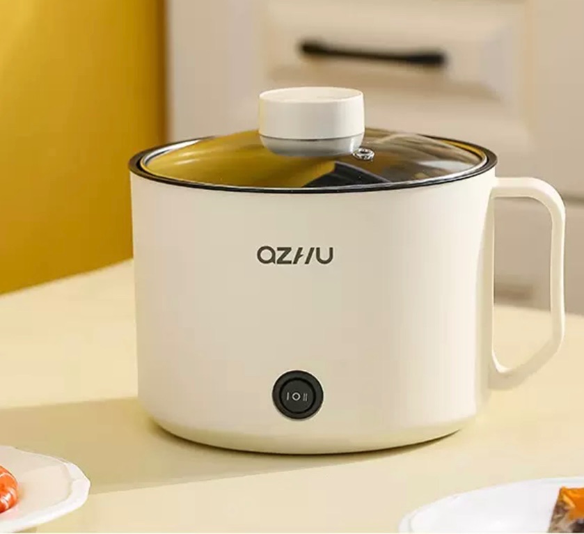 Electric Hot Pot,1.8L Household Rapid Noodles Cooker, Electric Cooker,Multifunctional Cooking Pot，Frying Pan,Mini Steamer,Non-Stick Casserole，Mini Multi-Cooker for Pasta Noodles, Soup, Boiled Eggs, Vegetables, Meat White