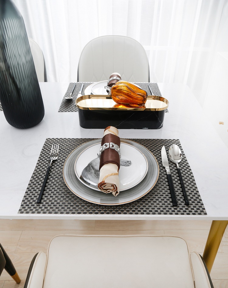 Createshao PVC Woven Encrypted Thickened Rectangular Teslin Placemat Waterproof Non-Slip Table Mat Simple Tablemats