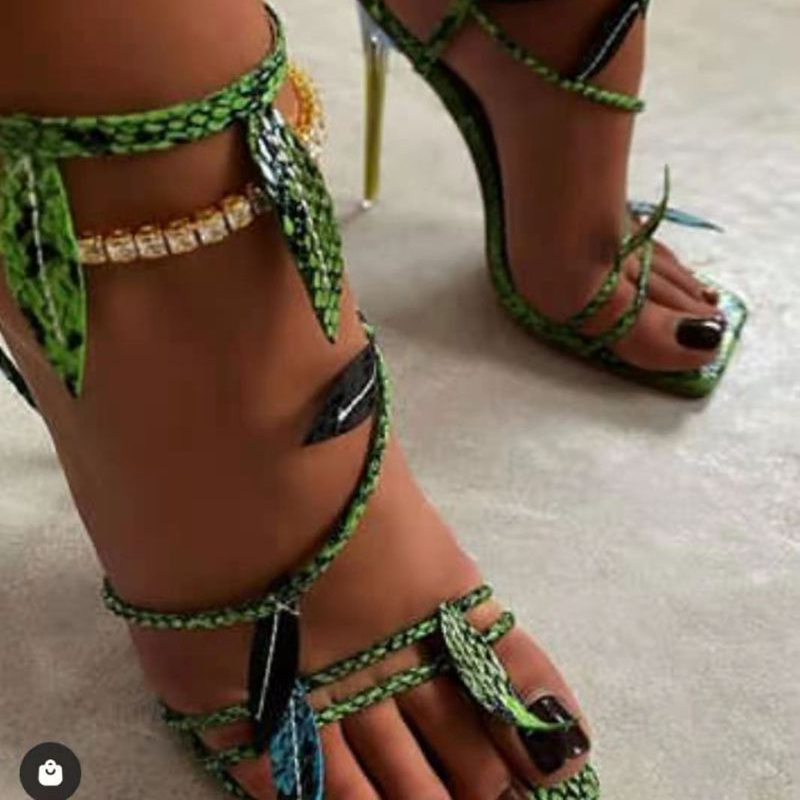 101-3 Green Leaf Crystal Heel High Heels