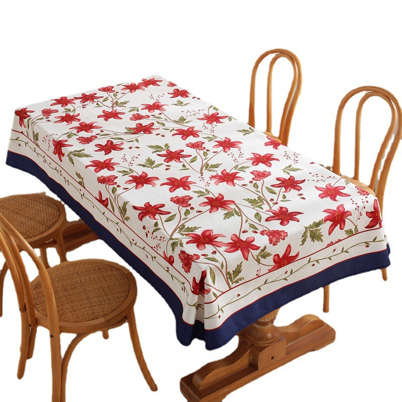 0726-1 Floral Printed Cotton Linen Rectangle Tablecloth Pastoral Home Kitchen Dining Wedding Table Cover Decoration
