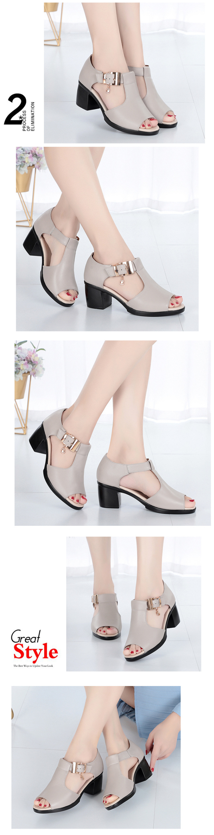 Women's Fashion PU High Chunky Heel Buckle Ankle Strap Open Toe Sandals Mommy Shoes