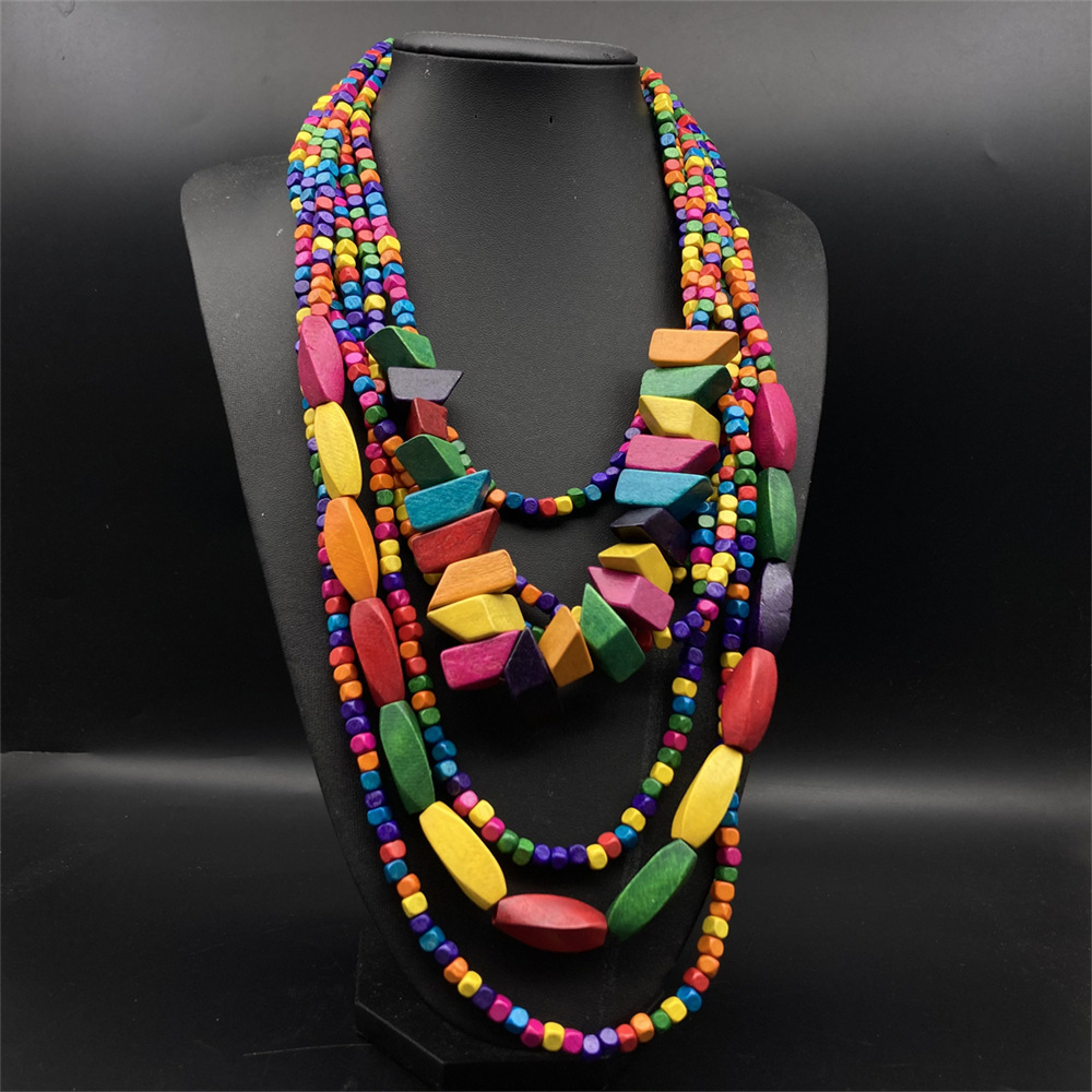 Necklace multicolor CRRshop free shipping male femal best sellers fashion trend national style unique design hand-woven wooden long necklace unisex multi-color geometric shape long pendant gift birthday present