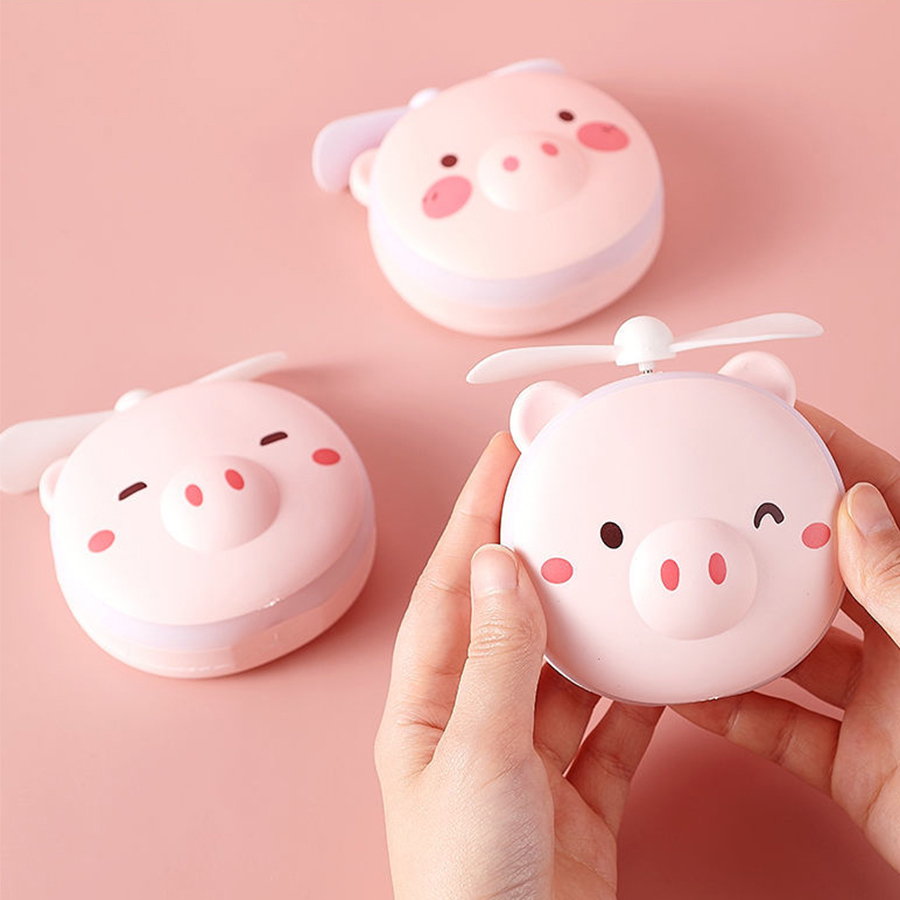 Pink Cartoon Pig Makeup Mirror Portable Rechargeable Led Light Makeup mirror Mini Fill Light Mirror Fan Mirror