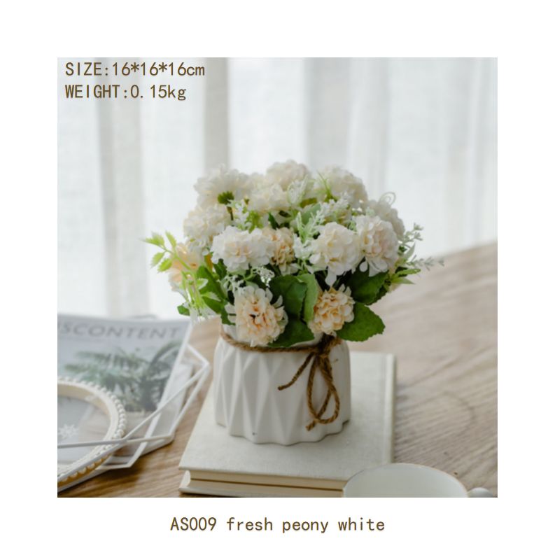 Fresh peony flower set ceramic hemp rope vase artificial flower silk flower pastoral floral ornaments living room dining room dining table hotel wedding church venue funeral ceiling road layout home decoration flower arrangement holding flowers photo props flowerpot