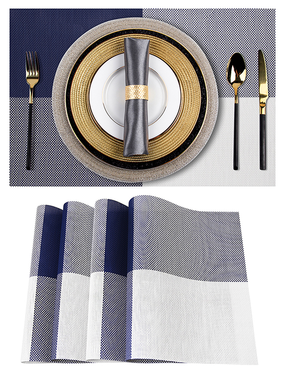 Createshao PVC Vinyl Modern Color Matching Gradient Multi-Lattice Four-Square Woven Non-Slip Placemat Restaurant Table Mat kitchen Insulation Pad