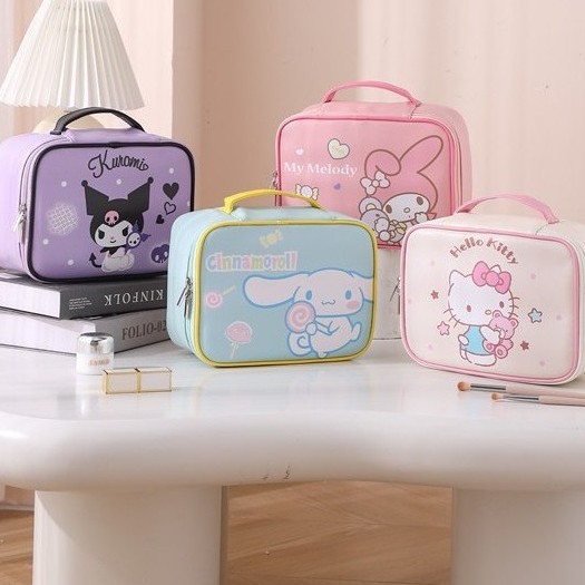 Cute Portable Handheld Cosmetic Bag for Women, Large Capacity INS Style Travel Toiletry Bag, Oxford Cloth Storage Pouch
