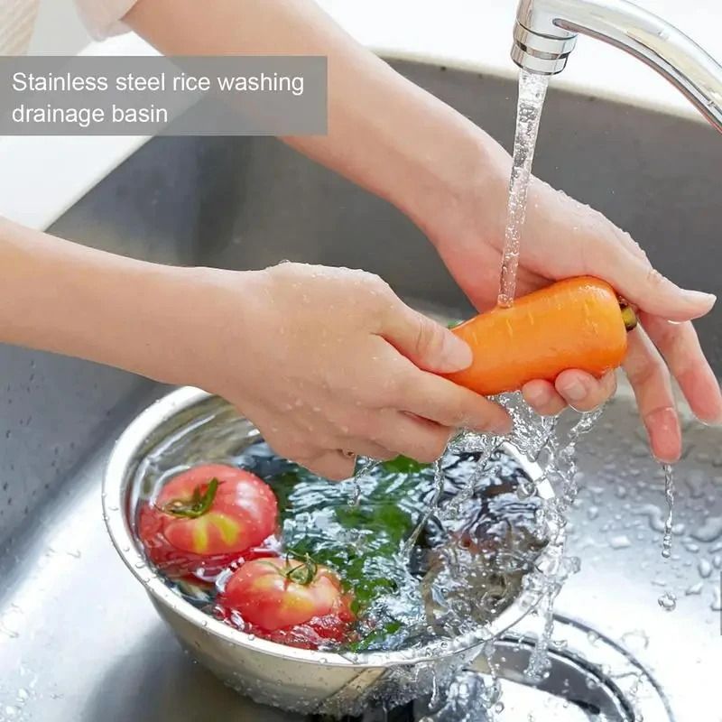 Rice Washer Strainer Bowl Stainless Steel 304 Rice Washing Bowl Rice Sieve Colander Fruit And Vegetable Strainer Kitchen Tools
