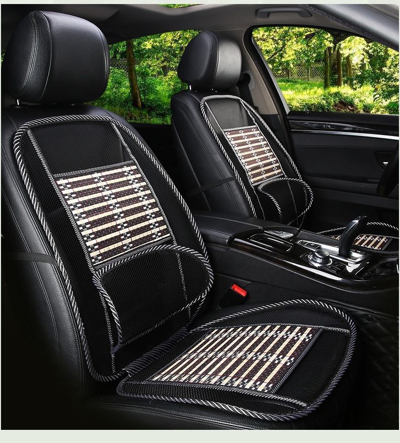 Bamboo Car Seat Cushion and Lumbar Support Pillow Ice Silk Breathable Cooling Mat Half Wrap Design Neck & Waist Protector Summer Auto Seat Pad for Vehicle

