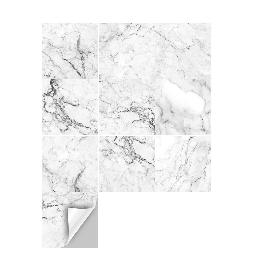 TS076 10Pcs Marble Wall Sticker Vinyl Film Removable Anti-oil Waterproof Peel And Stick Kitchen Toilet Panel Modern Home Decor
