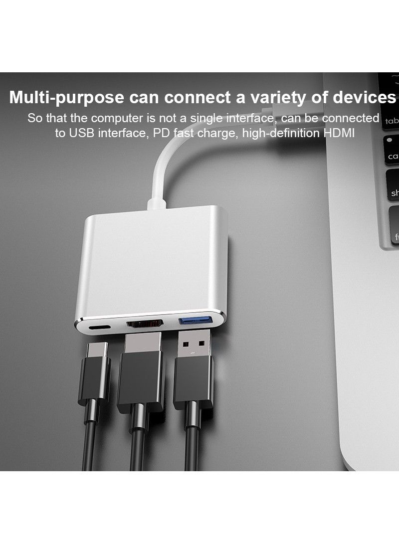 USB 3.1 TYPE-C TO HDMI DIGITAL AV & USB OTG & USB-C FEMALE CHARGER ADAPTER - SILVER
