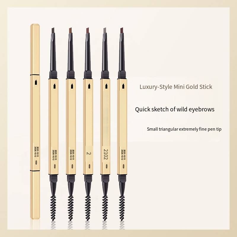 Gold Tube Dual End Triangle Blade Eyebrow Pencil, Ultra Fine Tip Natural Stereo Sketch Brow Makeup, Waterproof Sweat Resistant Long Lasting Brow Definer with Spoolie Brush