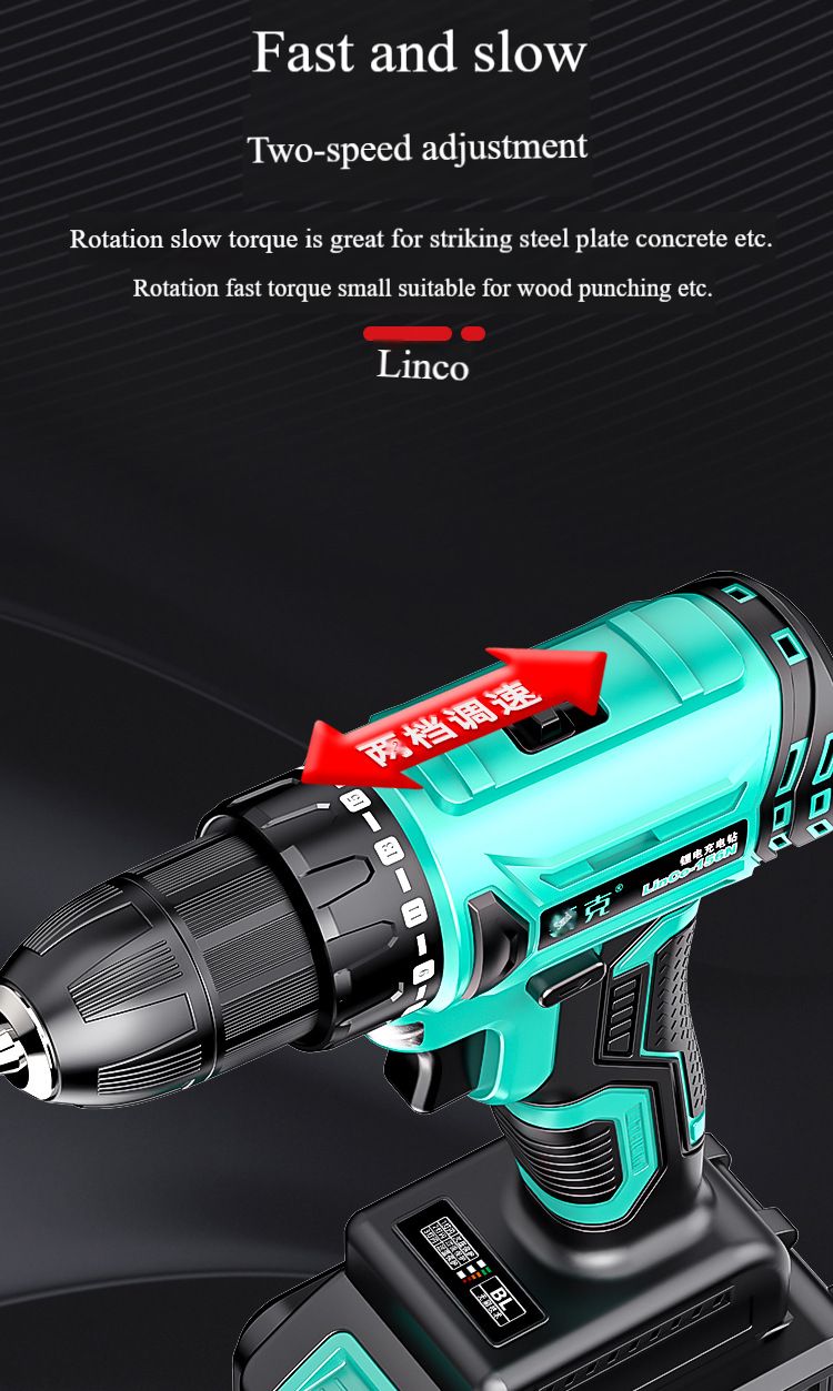 Brushless hand drill impact drill rechargeable dual speed lithium battery to 48V pistol drill power tool screwdriver
