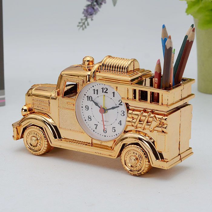 Pen Holder Multi-Function Desk Alarm Clock Classical Vintage Car Alarm Clock Gift Pen Holder for Students Pencil Holder Clock