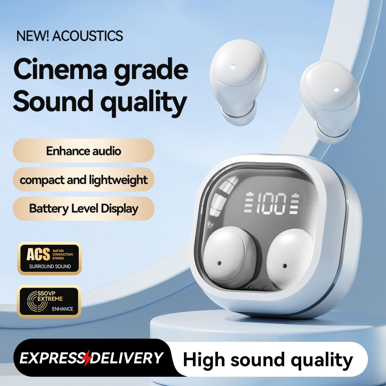 TWS Private Mold Wireless Bluetooth 6.0 Earbuds, Optimized For Sports And Gaming Scenarios, Builtin Noise Reduction Function, UltraLong Endurance Performance, Stable Signal Transmission, LowLatency Audio Output, Support HandsFree Calling