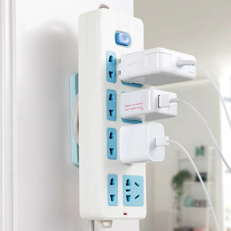 Self Adhesive Power Strip Holder Fixator- Power Strip Holder with Wire Winding Function No Hole Plug-in Wall Socket Sticker Fixer Household Fixator Wall Mount Punch for Home and Office