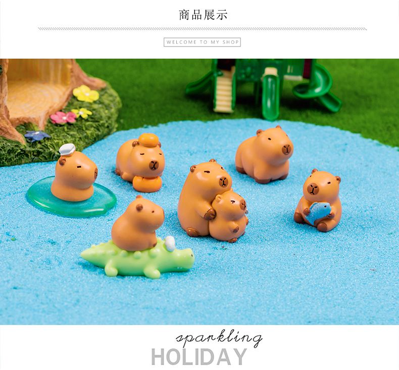 Creative micro landscape ornaments, cute Capibala water dolphin figurines, handmade resin crafts, car desktop ornaments