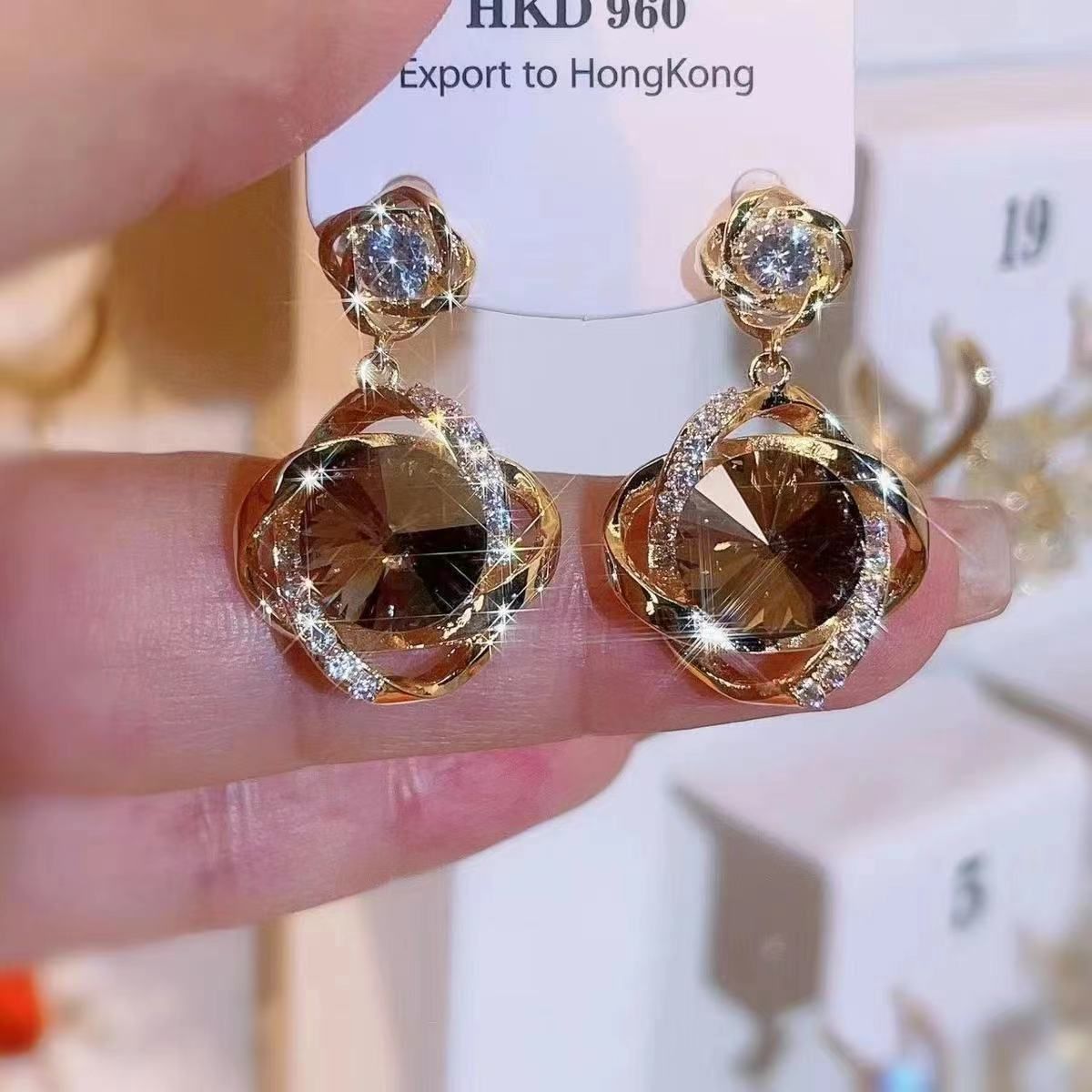 AL733234496557 Women's Niche Alloy Zircon Earrings Geometric Pendant Earrings