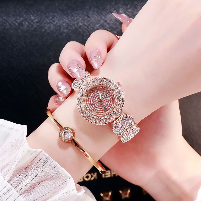 Women Watches Diamond Luxury Watch All-Over Rhinestone Gold Bracelet Watch Rose Gold