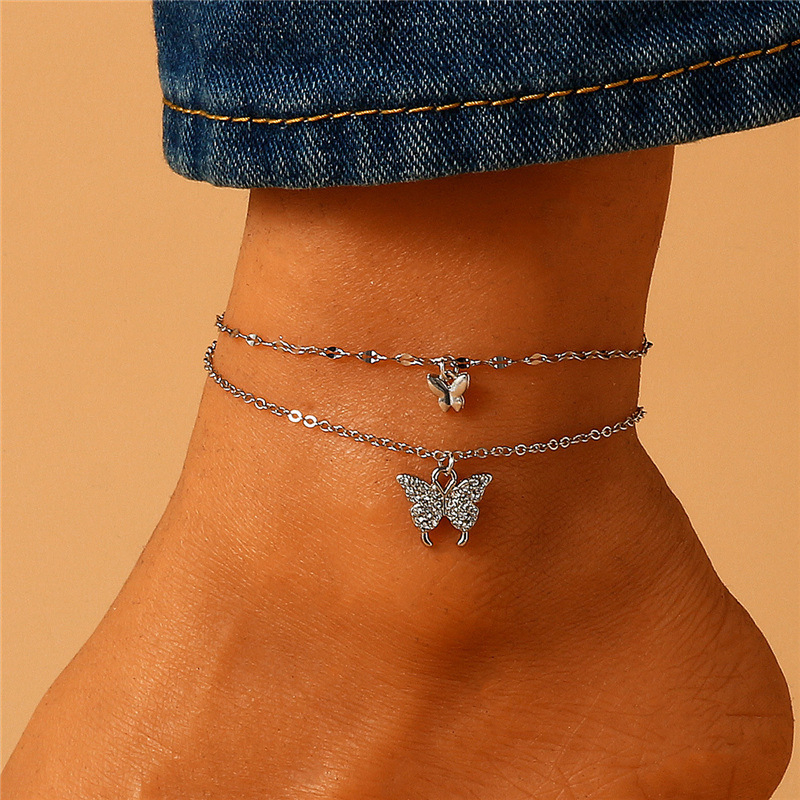 JL-156 Women's Niche New Double Layer Butterfly Anklet Bohemian Beach Chain
