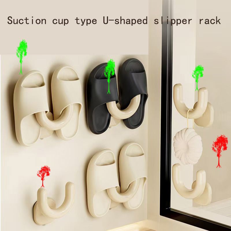 Suction cup type U-shaped slipper rack, multi-purpose hanger, non-perforated wall-mounted toilet special hook shelf