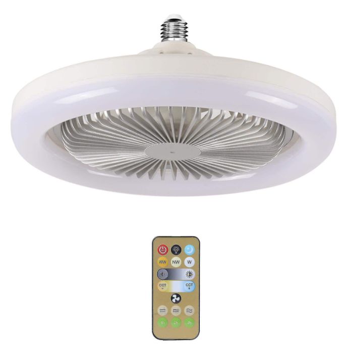 Smart remote control ceiling fan with LED light, remote control E27 converter base, ceiling fan - Model: FANLIGHT - 18 Watt