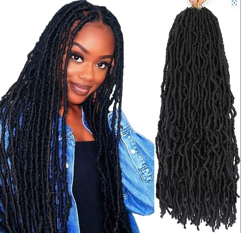 Obaasima Strands Faux Locs Crochet Hair Pre-looped Soft Locs Curly Wavy Crochet Hair Black for Women (4#)