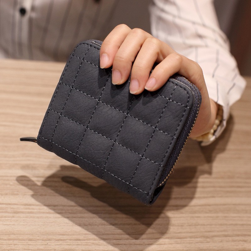 Women Short Wallets PU Leather Female Plaid Purses Card Holder Wallet Fashion Woman Cute Small Zipper Wallet With Coin Purse