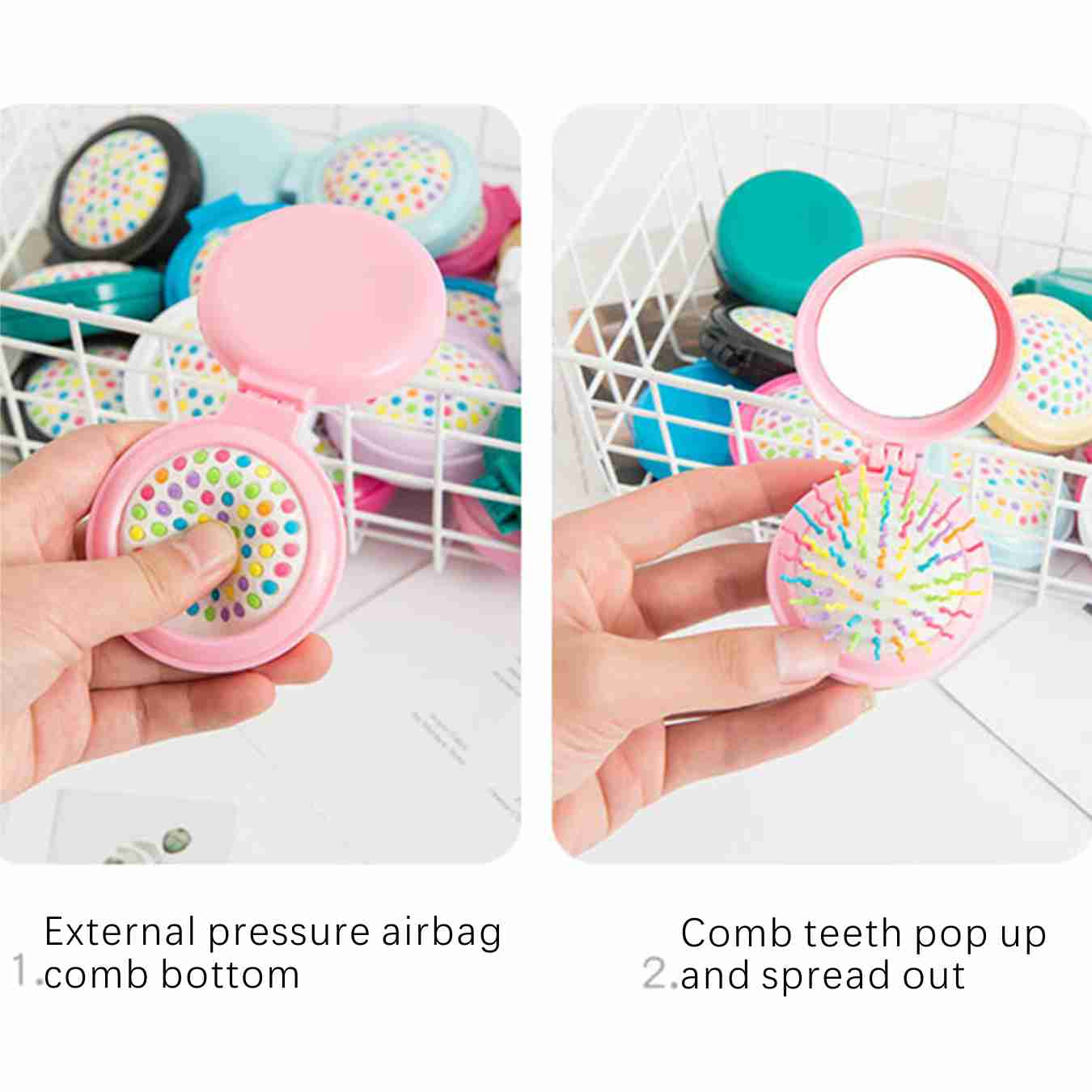 Candy Color Folding Comb Portable Solid Color Portable Makeup Mirror Airbag Comb Anti-static Massage Rainbow Comb