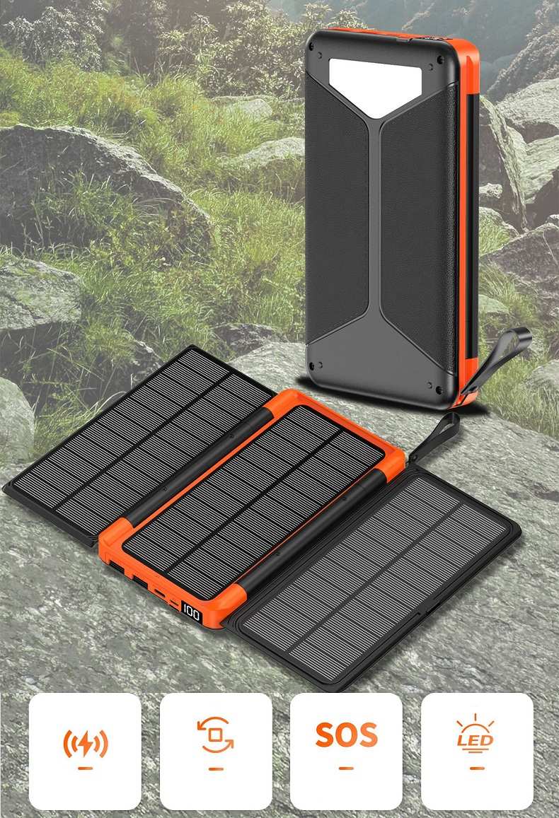 Outdoor folding solar panel wireless power bank 20000mAh ultra large capacity mobile power bank for home emergency lighting