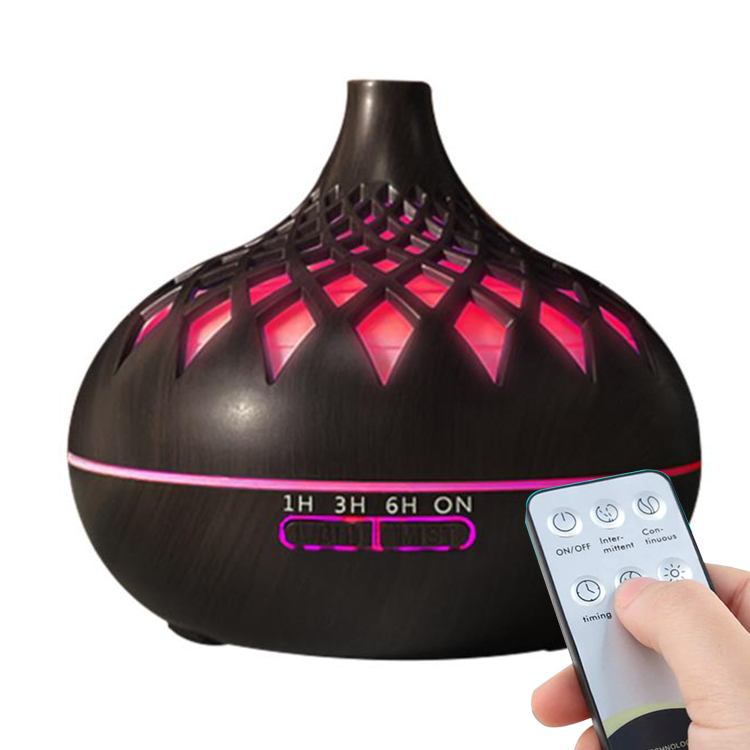 CRELVCOE 500ML Aromatherapy Essential Oil Diffuser Wood Grain Remote Control Ultrasonic Air Humidifier Cool with 7 Color LED Lights
