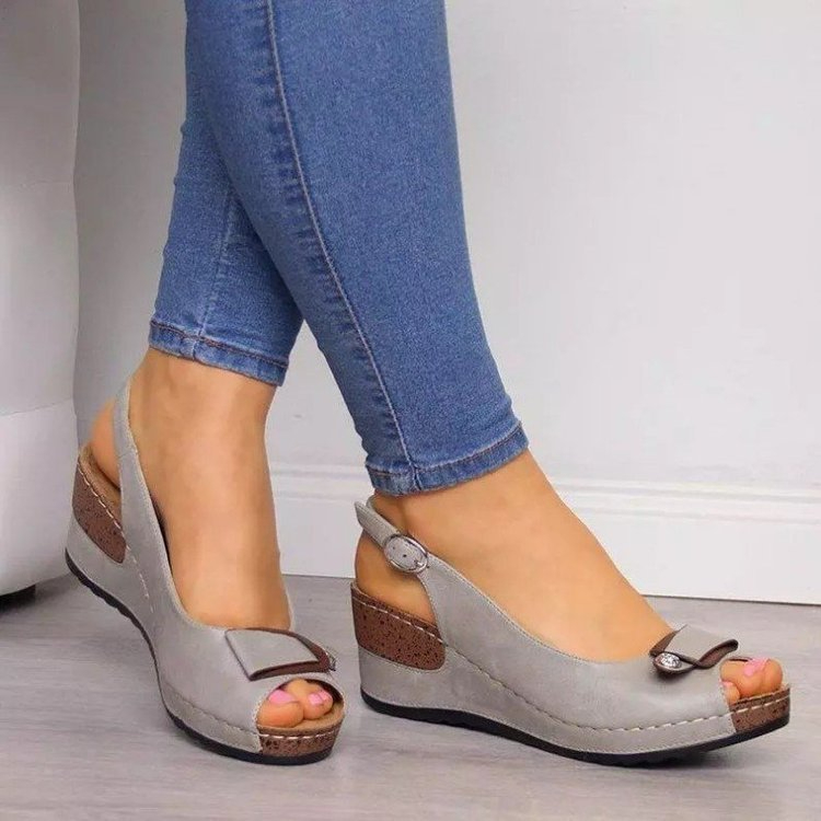 Women's Summer New Retro Wedge Sandals Fish Mouth Open Toe Sandals Comfortable Outdoor Roman Shoes