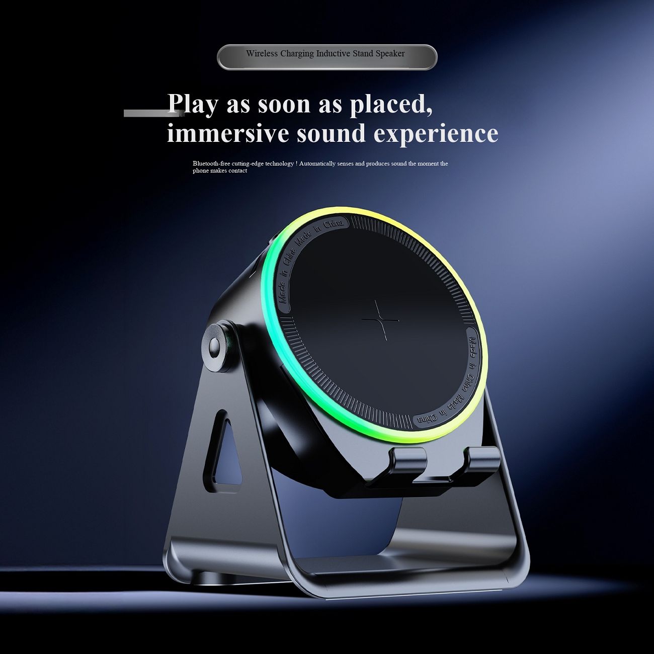 New Multifunctional Wireless Induction Audio Speaker Phone Stand with RGB Lights Desktop Bracket Bluetooth Speaker
