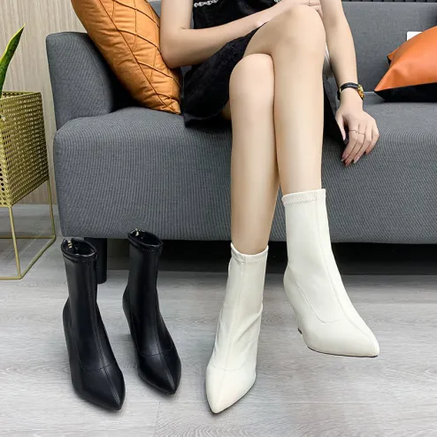 Korean style pointed toe thick heel high heel women s short boots TospinoMall online shopping platform in GhanaTospinoMall Ghana online shopping