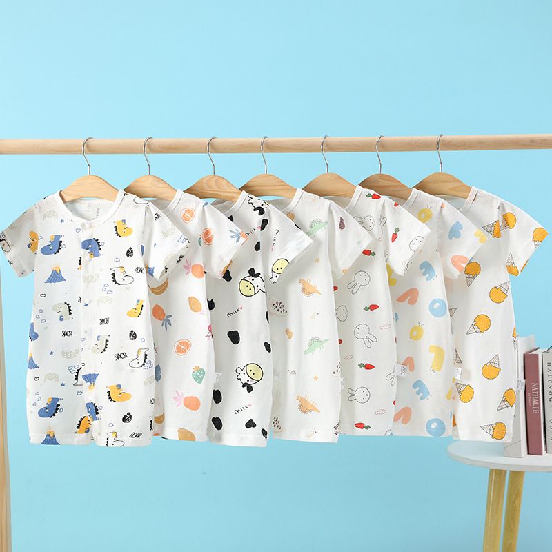 100% Cotton Baby Romper, Short Sleeve Dinosaur Print Jumpsuit with Snap Closure, Breathable One-Piece Outfit for Infants, Multi-Pattern Options, Sizes 66-100cm